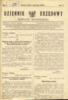 Dziennik Urzędowy Powiatu Sanockiego, 1927, nr 1