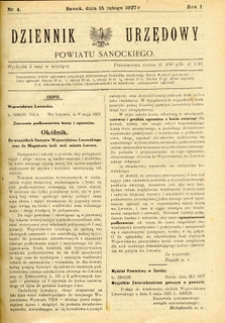 Dziennik Urzędowy Powiatu Sanockiego, 1927, nr 4