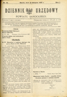 Dziennik Urzędowy Powiatu Sanockiego, 1927, nr 14