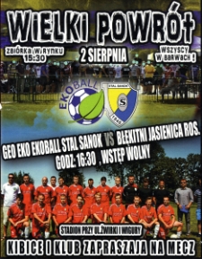 [Plakat promujący mecz piłkarski : Geo Eko Ekoball Stal Sanok vs. Błękitni Jasienica Rosielna]