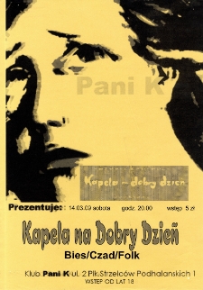 [Plakat promujący koncert zespołu "Kapela na Dobry Dzień" w klubie Pani K w Sanoku]