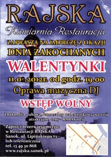 [Walentynki : impreza z okazji Dnia Zakochanych w Restauracji "Rajska" w Sanoku]