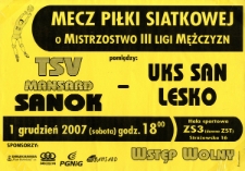 Mecz piłki siatkowej o Mistrzostwo III Ligi Mężczyzn : TSV Mansard Sanok - UKS San Lesko