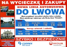 [Plakat informujący o otwarciu linii autobusowej Sanok-Lw&oacute;w]