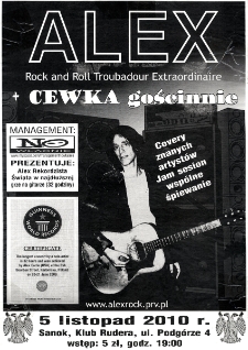 [Plakat promujący koncert Alexa Carlina w Klubie Muzycznym "Rudera" w Sanoku]