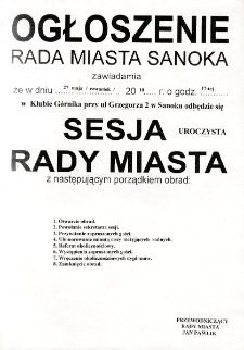[Ogłoszenie] : [Incipit:] Rada Miasta Sanoka zawiadamia, że w dniu 27 maja (czwartek) 2010 r. [...]