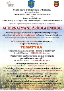 Alternatywne źr&oacute;dła energii : konferencja
