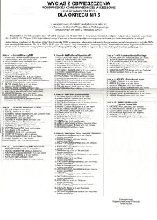 Wyciąg z obwieszczenia Wojew&oacute;dzkiej Komisji Wyborczej w Rzeszowie z dnia 30 października 2010 r. dla okręgu nr 5