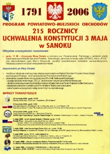 Program Powiatowo-Miejskich Obchod&oacute;w 215 Rocznicy Uchwalenia Konstytucji 3 Maja w Sanoku