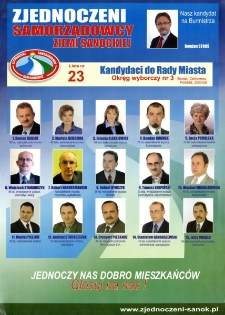 Zjednoczeni Samorządowcy Ziemi Sanockiej : kandydaci do Rady Miasta : okręg wyborczy nr 3 (Błonie, Olchowce, Posada, Zatorze)