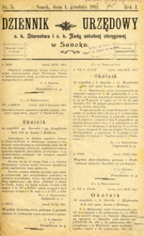 Dziennik Urzędowy c.k. Starostwa i c.k. Rady szkolnej okręgowej w Sanoku, 1911, nr 5