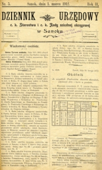 Dziennik Urzędowy c.k. Starostwa i c.k. Rady szkolnej okręgowej w Sanoku, 1912, nr 5