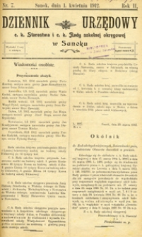 Dziennik Urzędowy c.k. Starostwa i c.k. Rady szkolnej okręgowej w Sanoku, 1912, nr 7