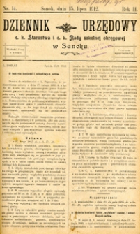 Dziennik Urzędowy c.k. Starostwa i c.k. Rady szkolnej okręgowej w Sanoku, 1912, nr 14
