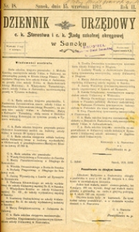 Dziennik Urzędowy c.k. Starostwa i c.k. Rady szkolnej okręgowej w Sanoku, 1912, nr 18