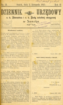 Dziennik Urzędowy c.k. Starostwa i c.k. Rady szkolnej okręgowej w Sanoku, 1912, nr 21