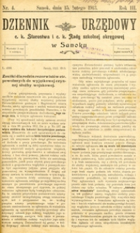 Dziennik Urzędowy c.k. Starostwa i c.k. Rady szkolnej okręgowej w Sanoku, 1913, nr 4