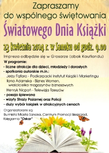 [Plakat promujący Światowy Dzień Książki w Sanoku]