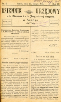 Dziennik Urzędowy c.k. Starostwa i c.k. Rady szkolnej okręgowej w Sanoku, 1914, nr 4