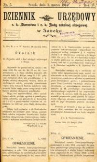 Dziennik Urzędowy c.k. Starostwa i c.k. Rady szkolnej okręgowej w Sanoku, 1914, nr 5