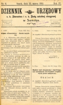 Dziennik Urzędowy c.k. Starostwa i c.k. Rady szkolnej okręgowej w Sanoku, 1914, nr 6