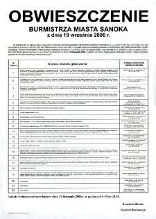 Obwieszczenie Burmistrza Miasta Sanoka z dnia 19 września 2006 r.