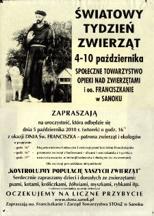 Światowy Tydzień Zwierząt : 4-10 października