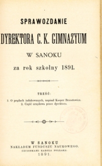 Sprawozdanie Dyrektora C.K. Gimnazyum w Sanoku za rok szkolny 1891