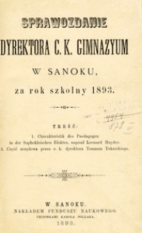 Sprawozdanie Dyrektora C.K. Gimnazyum w Sanoku za rok szkolny 1893
