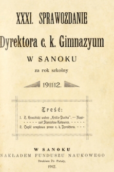 XXXI. Sprawozdanie Dyrektora c.k. Gimnazyum w Sanoku za rok szkolny 1911/12