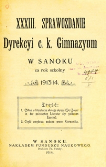 XXXIII. Sprawozdanie Dyrekcyi c.k. Gimnazyum w Sanoku za rok szkolny 1913/14