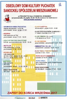 [Plakat promocyjny Osiedlowego Domu Kultury Puchatek Sanockiej Sp&oacute;łdzielni Mieszkaniowej]