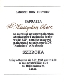 Szeroka : wernisaż wystawy malarstwa absolwent&oacute;w i student&oacute;w krakowskiej ASP &ndash; uczni&oacute;w pracowni malarstwa i rysunku przy MDK &bdquo;Kazimierz&rdquo; w Krakowie